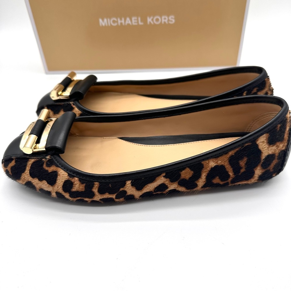 Michael Kors GLoria Moc Printed Leopard Calf Hair Ballet Flats Gold  Leather 6.5 - Picture 6 of 11